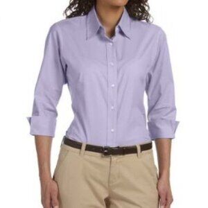 Devon & Jones Women's S Poplin Stretch 3/4 Sleeve Button Blouse Azalea Purple Sm